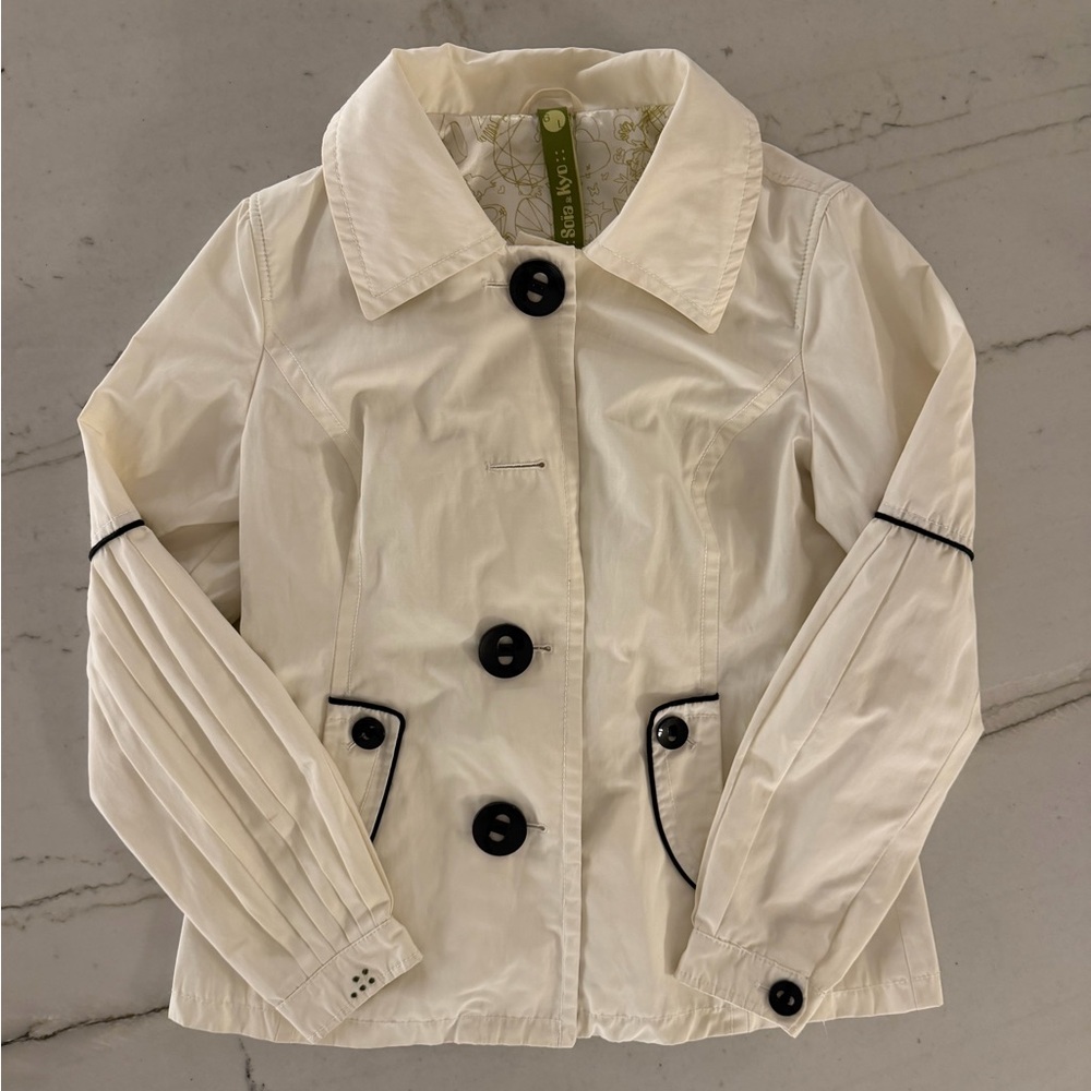 Soia Kyo Rain Jacket Large Ivory With Black Buttons And Trim